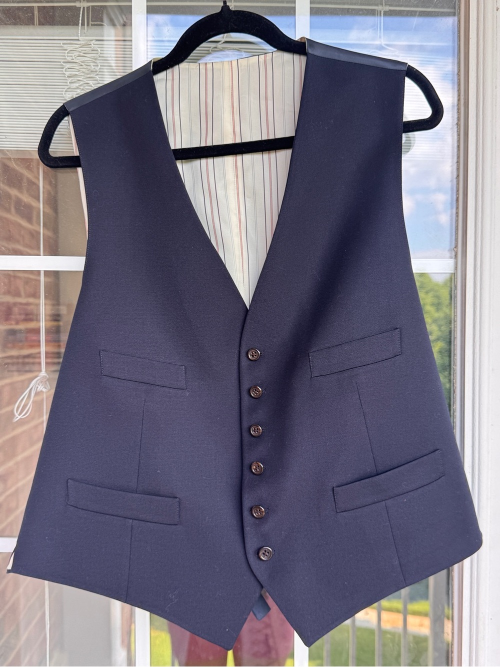 Vintage Polo by Ralph Lauren Men’s Navy Dress Vest – Striped Lining L -XL